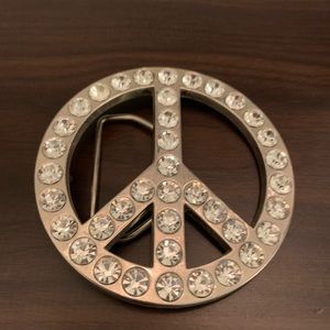 Rhinestone Peace Belt Buckle